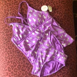 Justice purple silver pineapple tankini set